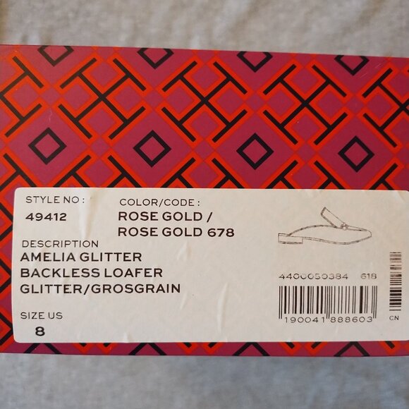 Tory Burch Amelia Glitter Backless Loafer Rose Gold Women's Size 8 - Stunning! - Picture 2 of 16